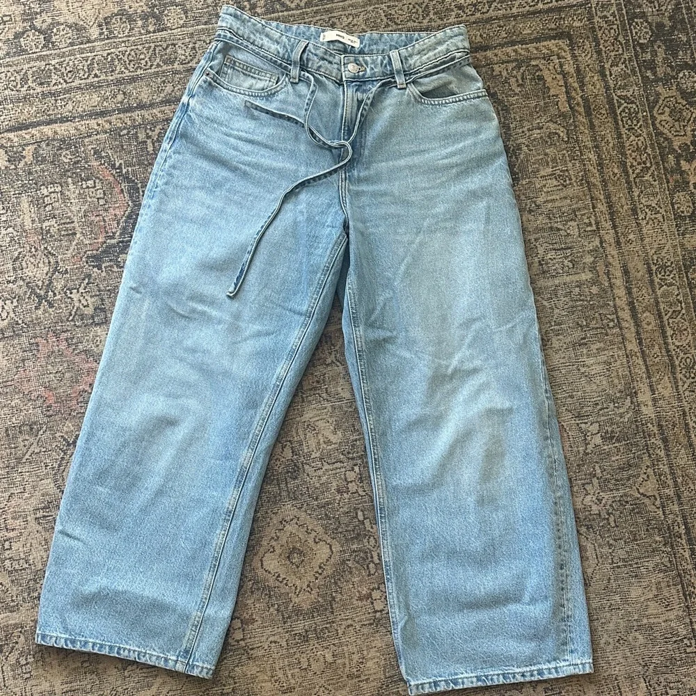 Mango Tie Waist Wide leg jeans Light Blue Denim with Zip Fly size 6 - Picture 2 of 12